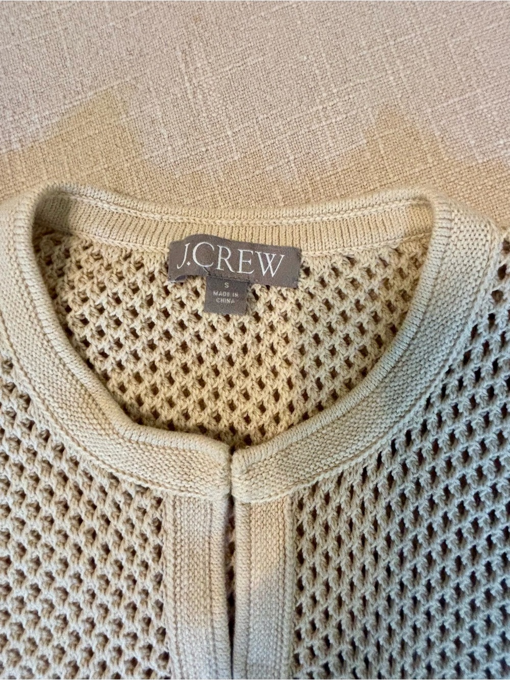 J. Crew Open Pointelle-Stitch Cardigan, size Small in color Warm Sesame. - Picture 5 of 7